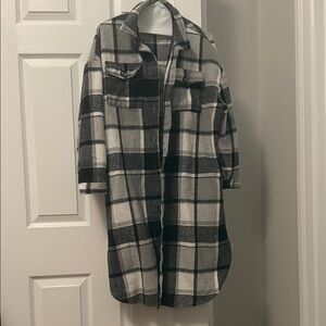 Black and White Plaid Long Coat